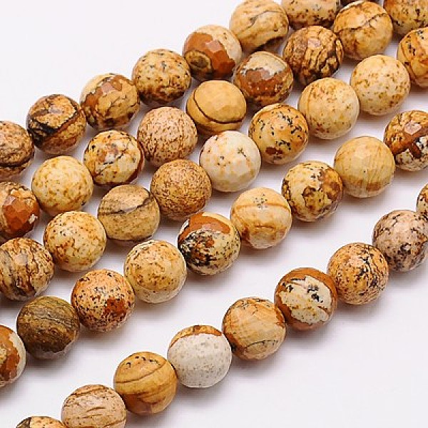 

PandaHall Natural Picture Jasper Beads Strands, Faceted, Round, 10mm, Hole: 1mm, about 38pcs/strand, 15.75 inch Picture Jasper Round Brown