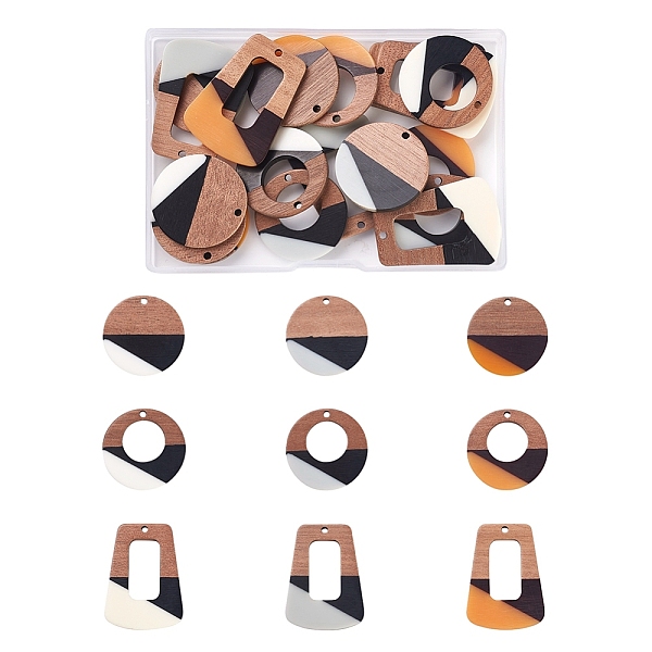 

PandaHall Beadthoven 18Pcs 9 Style Resin & Walnut Wood Pendants, Mixed Color, 28~38x27~28x3mm, Hole: 2mm, 2pcs/style Resin+Wood Mixed Shapes..., Multicolor