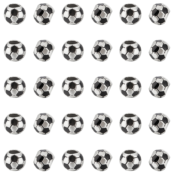 30Pcs Large Hole FootBall/Soccer Ball Alloy Enamel European Beads