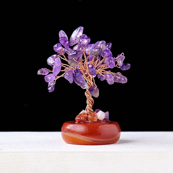 PandaHall Natural Amethyst Chips Tree Decorations, Gemstone Base with Copper Wire Feng Shui Energy Stone Gift for Home Office Desktop...
