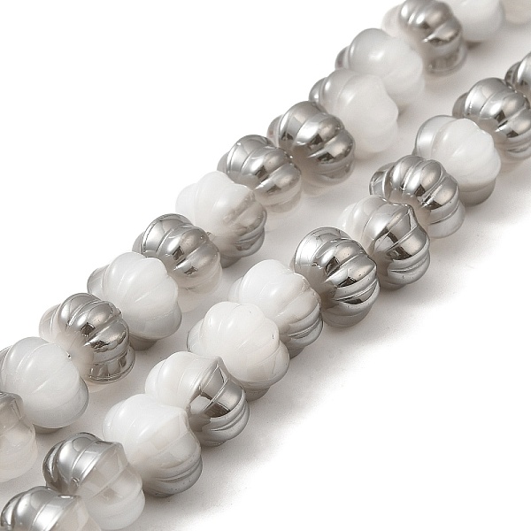 

PandaHall Pearl Luster Plated Electroplate Glass Beads, Two Tone, Pumpkin, Dark Gray, 9x11x12mm, Hole: 1.2mm, about 74pcs/strand, 23.23 inch...
