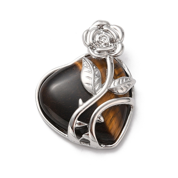 

PandaHall Natural Tiger Eye Pendants, Heart Charms, with Rack Plating Platinum Tone Alloy Rose, Cadmium Free & Lead Free...