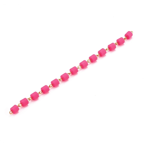 

PandaHall Handmade Polymer Clay Beaded Chain, Link Chain, with Brass Eye Pin, Quick Link Connector, for Bracelet Necklace Making, Camellia..., Pink