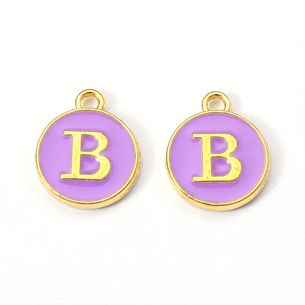 

PandaHall Golden Plated Alloy Enamel Charms, Enamelled Sequins, Flat Round with Letter, Medium Purple, Letter.B, 14x12x2mm, Hole: 1.5mm...