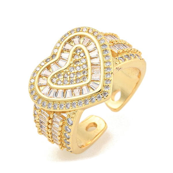

PandaHall Heart Clear Cubic Zirconia Wide Open Cuff Ring, Brass Finger Rings for Women, Real 16K Gold Plated, 14.5mm Brass+Cubic Zirconia...