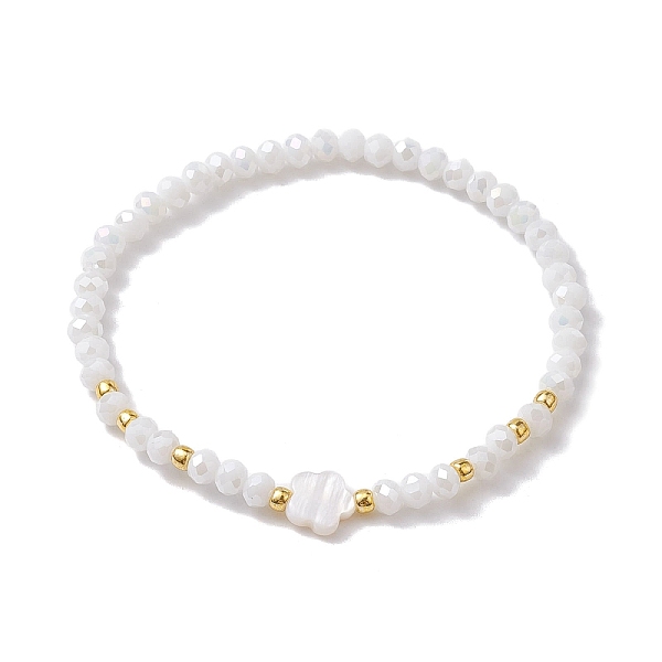 

PandaHall Flower Natural Shell & Glass Beaded Stretch Bracelet, White, Inner Diameter: 2-1/8 inch(5.5cm) Shell Flower White