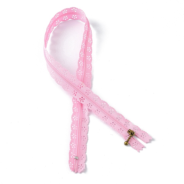 

PandaHall Garment Accessories, Nylon Lace Zipper, Zip-fastener Components, Pink, 54x2.4cm Nylon Pink
