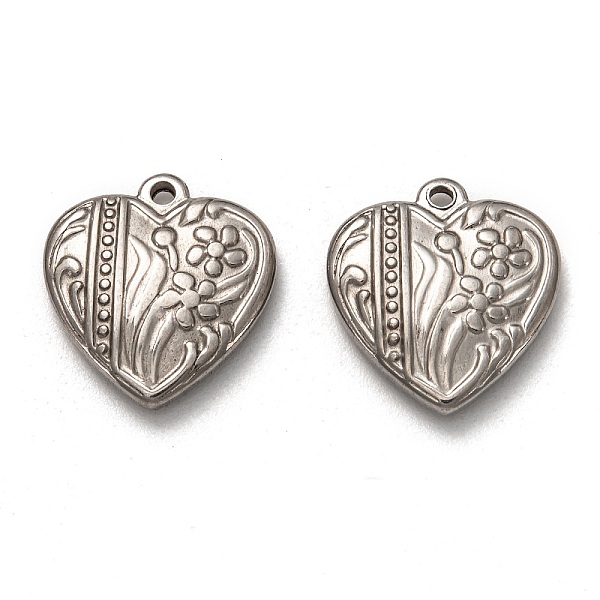 

PandaHall 304 Stainless Steel Pendants, Heart with Flower, Stainless Steel Color, 19.5x18x4mm, Hole: 1.6mm 304 Stainless Steel Heart