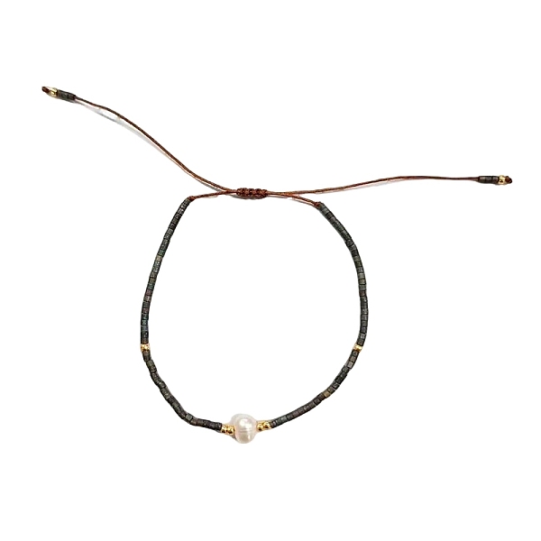 Bracciale regolabile da donna intrecciato con perline tubolari in vetro