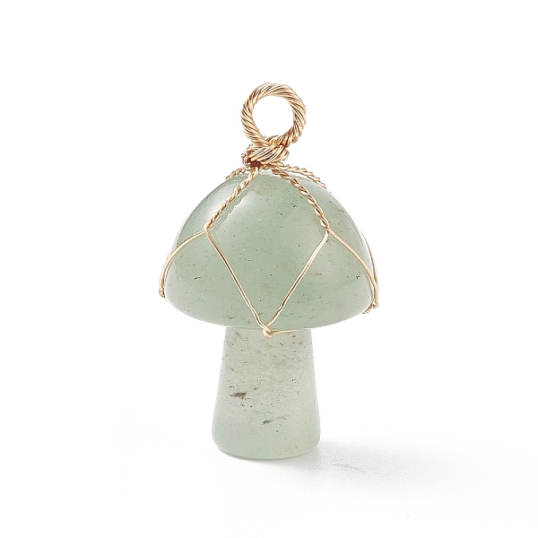 

PandaHall Natural Green Aventurine Pendants, Mushroom Charm, with Light Gold Tone Eco-Friendly Copper Wire Wrapped, 27.5x16mm, Hole: 3mm...