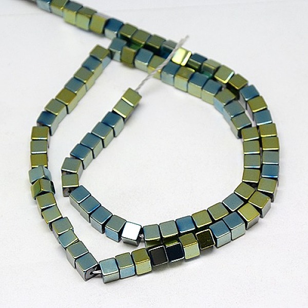 

PandaHall Electroplate Non-magnetic Synthetic Hematite Beads Strands, Cube, Grade AAAA, Green Plated, 2x2x2mm, Hole: 0.8mm, about...