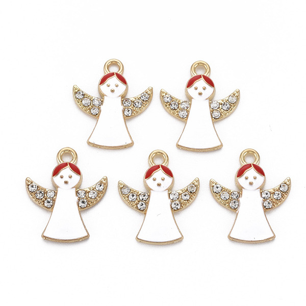 

PandaHall Alloy Enamel Pendants, with Crystal Rhinestone, Light Gold, Cadmium Free & Nickel Free & Lead Free, Angel, White, 21.5x18x3mm...