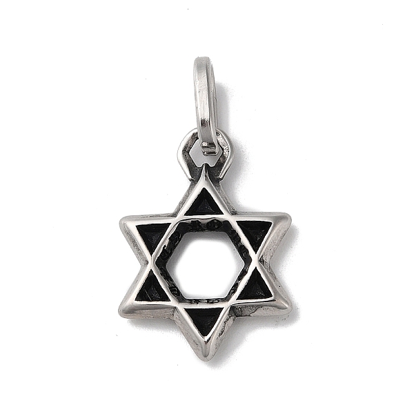 

PandaHall 304 Stainless Steel Pendants, Star of David Charm, Antique Silver, 27.5x19.5x3.5mm, Hole: 9x5mm 304 Stainless Steel Star