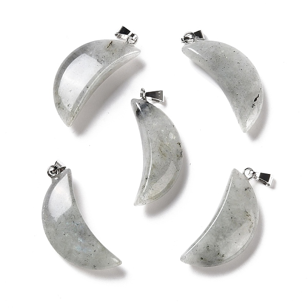 

PandaHall Natural Labradorite Pendants, with Platinum Tone Brass Findings, Moon, 32~34x13~15x8~9mm, Hole: 2x6mm Labradorite Moon