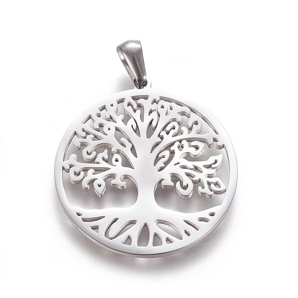 

PandaHall 304 Stainless Steel Pendants, Flat Round with Tree of Life, Stainless Steel Color, 30x27.5x1.2mm, Hole: 3x5.5mm 304 Stainless...