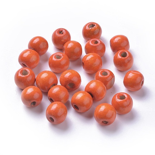 PandaHall Dyed Natural Wood Beads, Round, Lead Free, Dark Orange, 12x11mm, Hole: 4mm, about 1800pcs/1000g Wood Round Orange