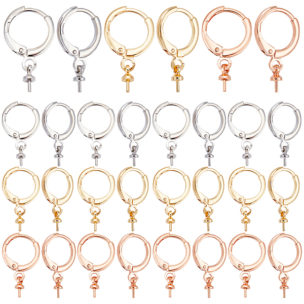 

PandaHall PH 18pairs 14k Brass Leverback Earring Findings, 3 Colors Round Earring Hooks with Cup Peg Bails French Earring Hooks for Earring...