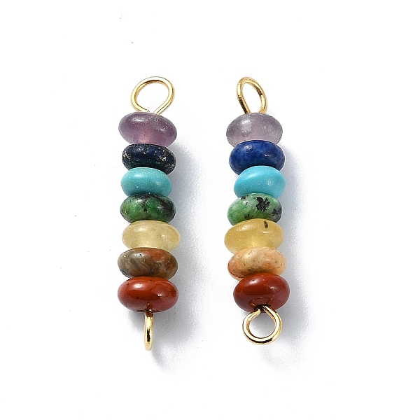 

PandaHall 7 Chakra Gemstone Beaded Connector Charms, Rondelle Links with 304 Stainless Steel Findings, Mixed Dyed and Undyed, Golden, 24x5mm...