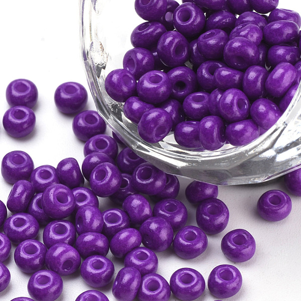 

PandaHall Baking Paint Glass Seed Beads, Round, Dark Violet, 4~4.5x3mm, Hole: 1~1.2mm, about 4500pcs/bag, about 450g/bag Glass Purple