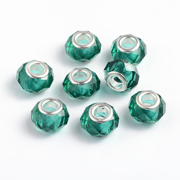 

PandaHall Handmade Glass European Beads, Large Hole Beads, Silver Color Brass Core, Dark Cyan, 14x8mm, Hole: 5mm Glass+Brass Core Rondelle