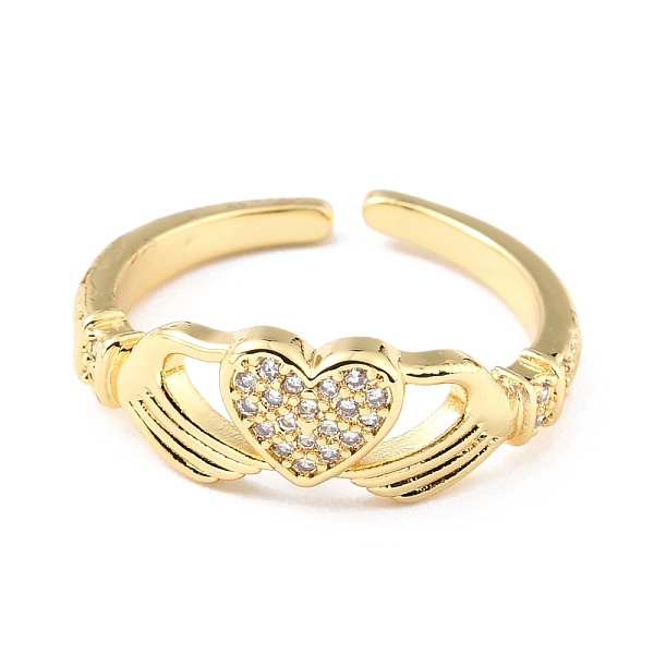 

PandaHall Brass Micro Pave Cubic Zirconia Cuff Rings, Open Rings, Heart, Real 18K Gold Plated, Clear, US Size 6 1/4(16.7mm), 2.5mm...