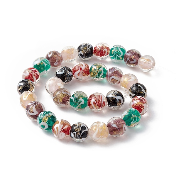 

PandaHall Handmade Gold Sand Lampwork Beads Strands, Round, Mixed Color, 11.5~12mm, Hole: 1.2~2mm, about 30pcs/strand, 33~34cm Lampwork..., Multicolor