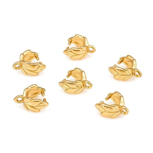 

PandaHall Brass Ice Pick Pinch Bails, Leaf, Golden, 9x7x4.5mm, Inner: 4x5mm, Hole: 1mm, pin: 0.9mm. Brass