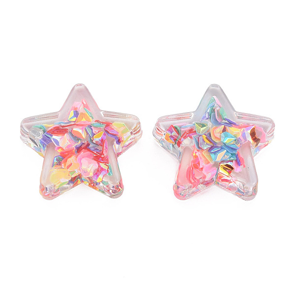 

PandaHall Translucent Acrylic Cabochons, with Paillette, Star, Colorful, 25x25x8.5mm Acrylic Star
