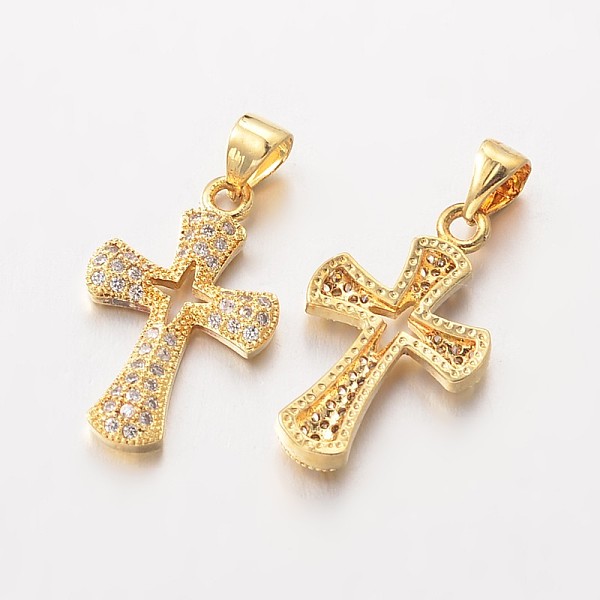 

PandaHall Cross Brass Micro Pave Cubic Zirconia Pendants, Lead Free & Nickel Free, Golden, 22x13x2mm, Hole: 3x4mm Brass+Cubic Zirconia Cross