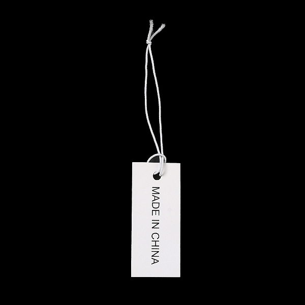 PandaHall Paper Price Tags, with Elastic Cord, Rectangle with Word, WhiteSmoke, 9~9.5cm, Rectangle: 40x17x0.3mm Paper Rectangle White