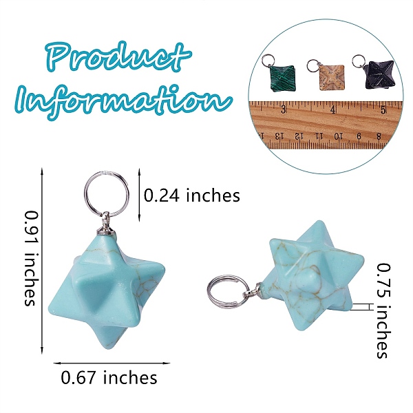 

PandaHall 10Pcs 10 Style Natural & Synthetic Gemstone Pendants, with Platinum Brass Finding, Merkaba Star, 22~23x16.5~17x19mm, Hole: 6mm...