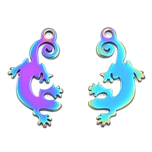 

PandaHall Ion Plating(IP) 201 Stainless Steel Pendants, Halloween Style, Gecko, Rainbow Color, 15.5x8x1mm, Hole: 1.2mm 201 Stainless Steel...