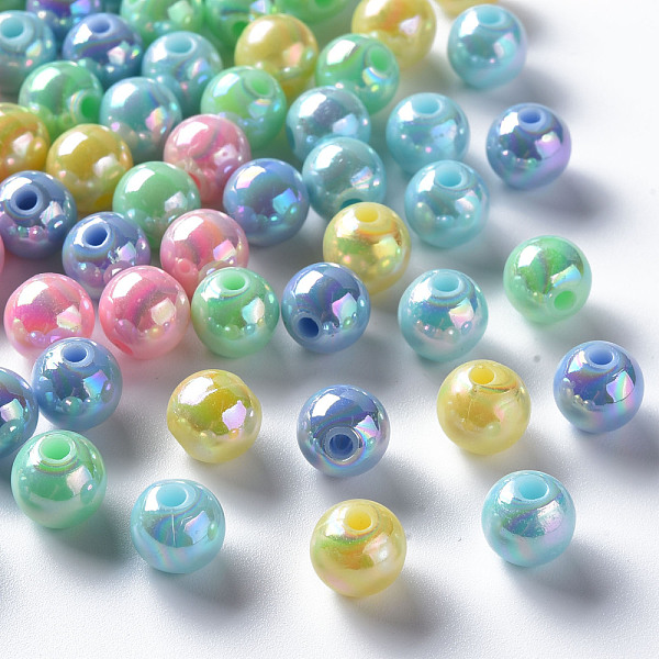 

PandaHall Opaque Acrylic Beads, AB Color Plated, Round, Mixed Color, 8x7mm, Hole: 2mm, about 1745pcs/500g Acrylic Round Multicolor