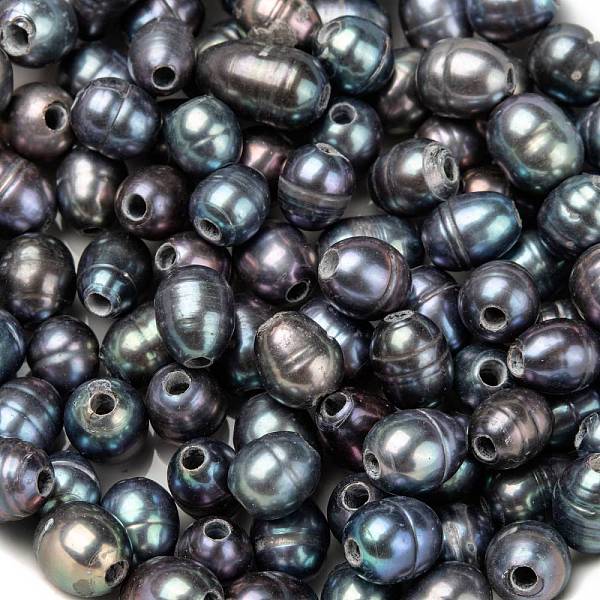 

PandaHall Large Hole Pearl Beads, Natural Cultured Freshwater Pearl Loose Beads, Dyed, Rice, Black, 7~10x7~8mm, Hole: 1.8mm Pearl Rice Black