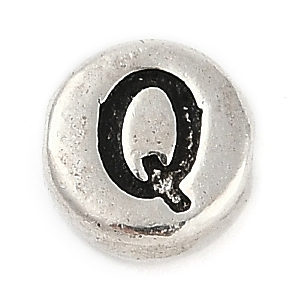 925 Sterling Silver Flat Round with Letter Beads