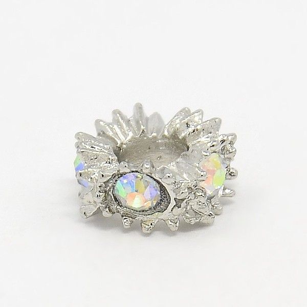 

PandaHall Large Hole Zinc Alloy Rhinestone European Beads, Flat Round, Crystal AB, 12x5mm, Hole: 5.5mm Alloy+Rhinestone Flat Round Clear