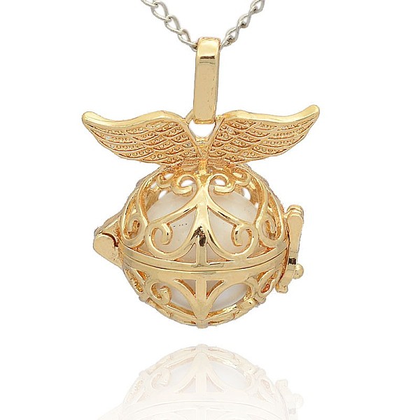 

PandaHall Golden Tone Brass Hollow Round Cage Pendants, with No Hole Spray Painted Brass Ball Beads, White, 28x27x20mm, Hole: 3x8mm Brass...