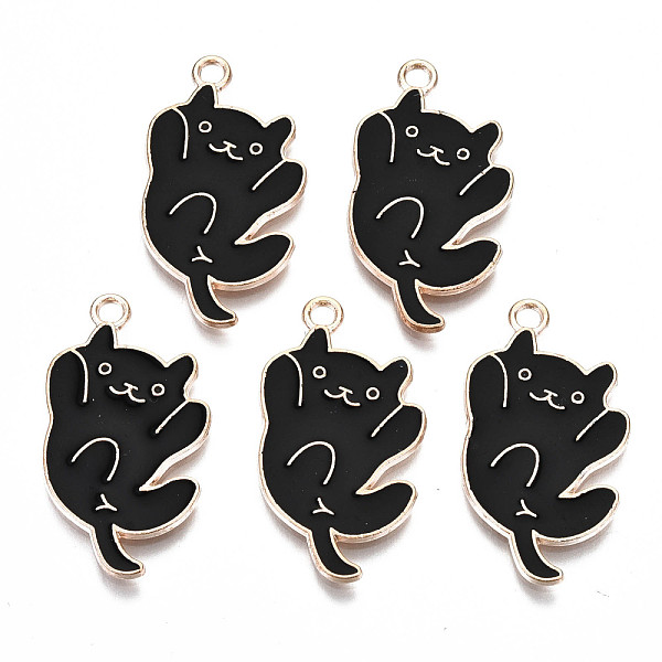 

PandaHall Eco-Friendly Alloy Enamel Pendants, Cadmium Free & Lead Free, Cat, Light Gold, Black, 29.5x16x1.5mm, Hole: 2mm Alloy+Enamel Cat...