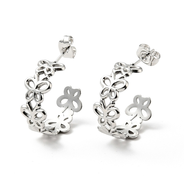

PandaHall 304 Stainless Steel Butterfly Wrap Stud Earrings, Half Hoop Earrings for Women, Stainless Steel Color, 19x25x8mm, Pin: 0.8mm 304...