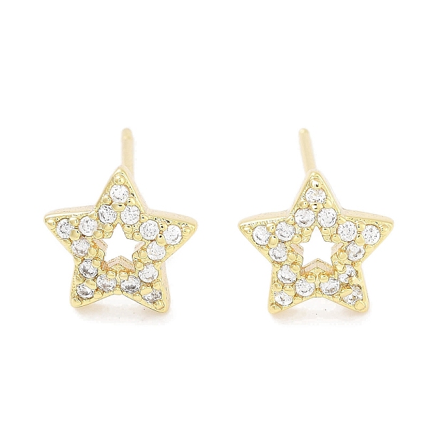 

PandaHall Brass Micro Pave Clear Cubic Zirconia Studs Earring for Women, Star, Real 18K Gold Plated, 8x8.5mm Cubic Zirconia Star Clear