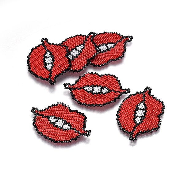 

PandaHall MIYUKI & TOHO Handmade Japanese Seed Beads Links, Loom Pattern, Lip, Red, 29~30x44~46x1.7mm, Hole: 1.8mm Glass Lip Red