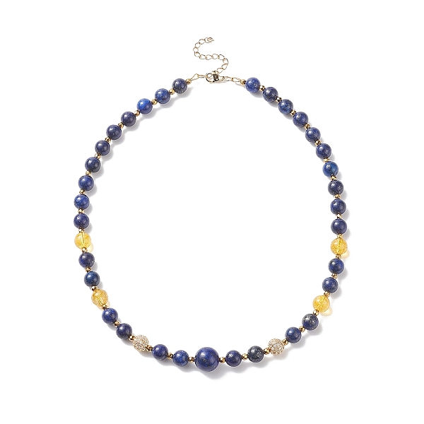 

PandaHall Natural Lapis Lazuli & Quartz Crystal & Cubic Zirconia Round Beaded Necklace, Gemstone Jewelry for Women, Midnight Blue, 17.72...