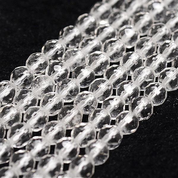 

PandaHall Natural Quartz Crystal Beads Strands, Rock Crystal Beads, Faceted, Round, 4mm, Hole: 1mm, about 96pcs/strand, 14.9 inch~15.1 inch..., Clear