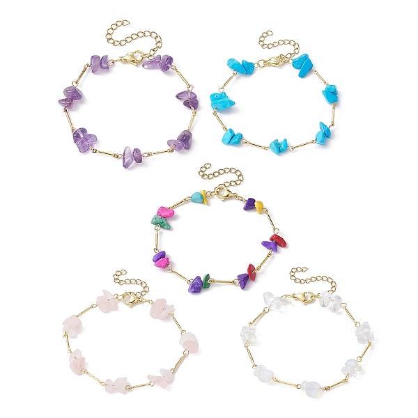 

PandaHall Natural & Synthetic Mixed Gemstone Chips Beaded Link Chain Bracelet, Golden Stainless Steel Bracelet, 7-1/4 inch(18.4cm) Mixed...