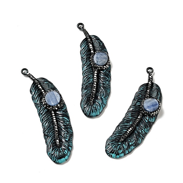 

PandaHall Natural Kyanite Big Pendants, with Gunmetal & Green Patina Tone Brass Jet Rhinetsone Findings, Cadmium Free & Lead Free, Feather..., Black