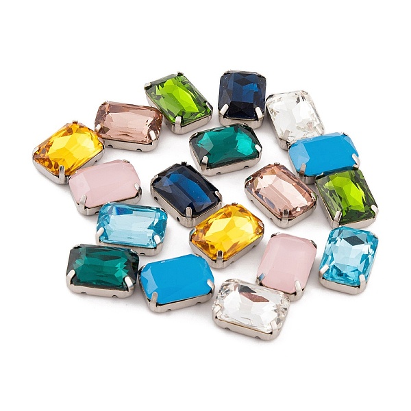 

PandaHall Sew on Rhinestone, K9 Glass Rhinestone, Platinum Tone Brass Prong Settings, Garments Accessories, Faceted, Rectangle, Mixed Color..., Multicolor
