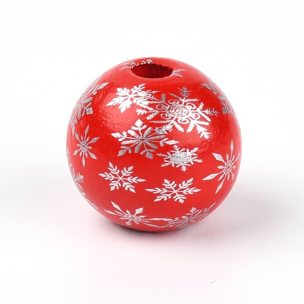 

PandaHall Natural Wood Beads, Round with Snowflake, Christmas Theme, Red, 1.6x1.5cm, Hole: 3.5mm Wood Round Red