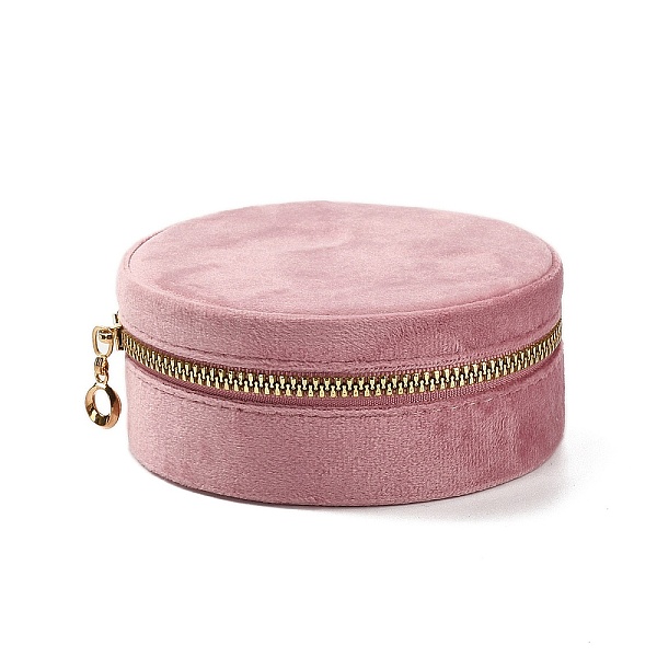 

PandaHall Round Velvet Jewelry Storage Zipper Boxes, Portable Travel Jewelry Case for Rings Earrings Bracelets Storage, Flamingo, 10.5x4.5cm..., Pink