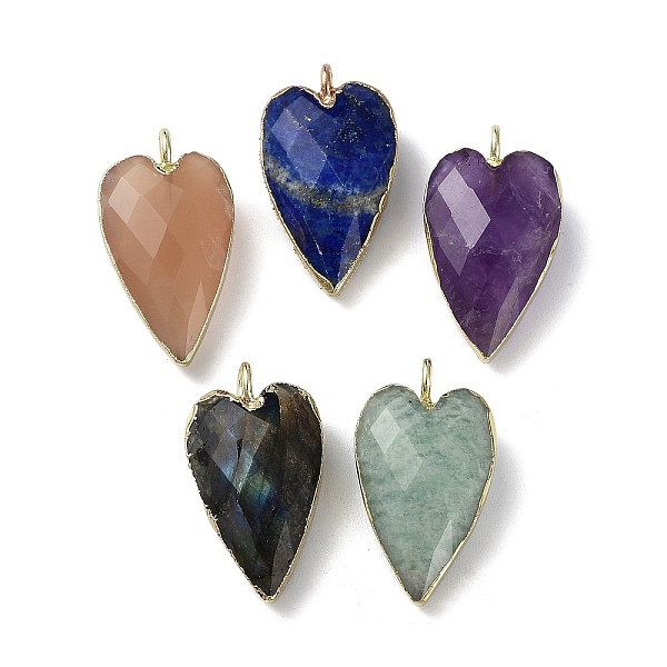 

PandaHall Natural Mixed Stone Pendants, Faceted Heart Charms, with Golden Plated Brass Edge Loops, 22.5x13x7.5mm, Hole: 3mm Mixed Stone...