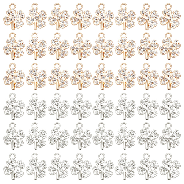 

PandaHall DICOSMETIC 60Pcs 2 Colors Four Leaf Clover Charm Good Luck Charm Shamrock Lucky Charm Crystal Gems Pendant Alloy Pendants Charm...